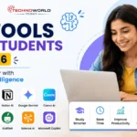 Best AI Tools for Students in 2026 infographic showing ChatGPT, Grammarly, Notion AI, Canva AI, Google Gemini, and other AI study tools for smarter learning and productivity