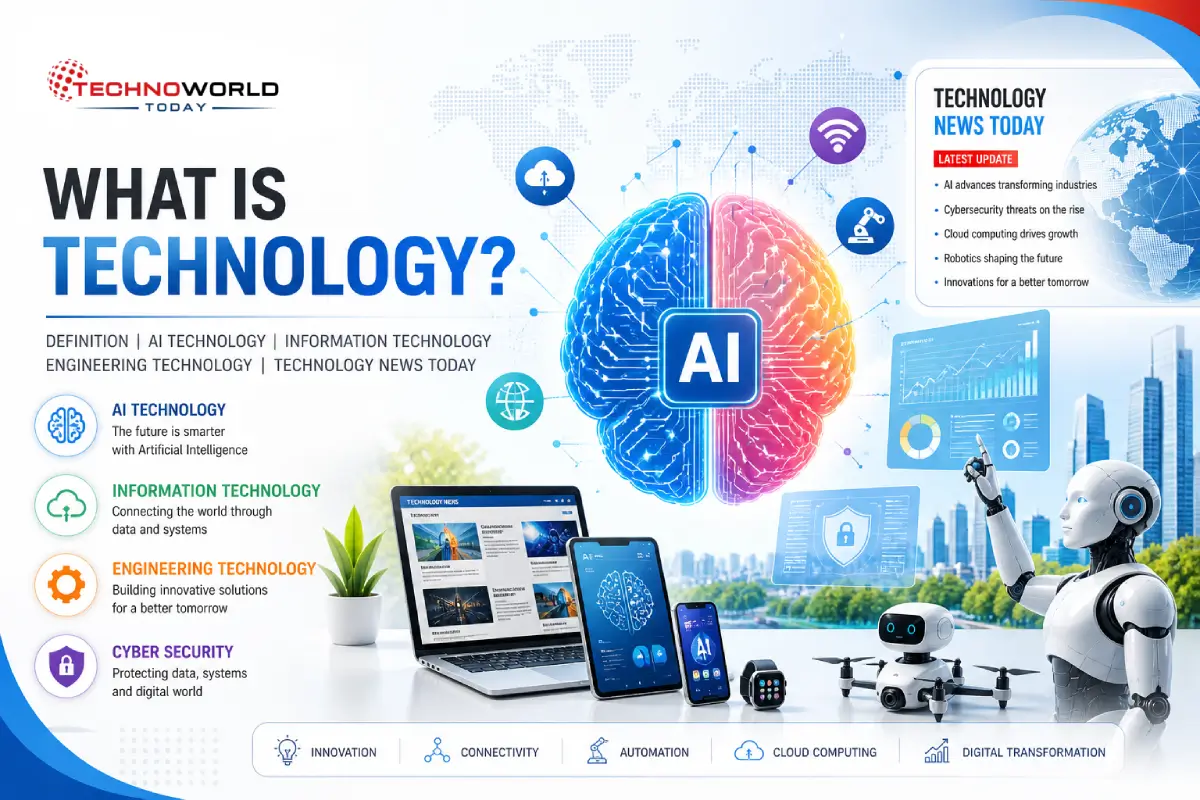 What is Technology? Trends, AI Technology and Latest Technology News 2 Futuristic technology concept showing AI technology, digital network, information technology, and latest technology news today.